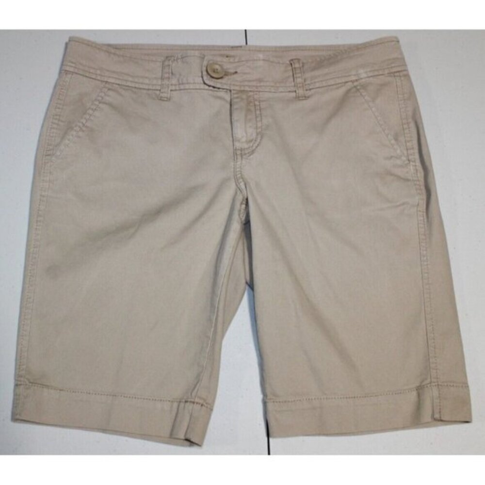 Womens Arizona Jean Co. Stretch Bermuda Khaki Shorts Sz: 9 Beige Cotton Solid